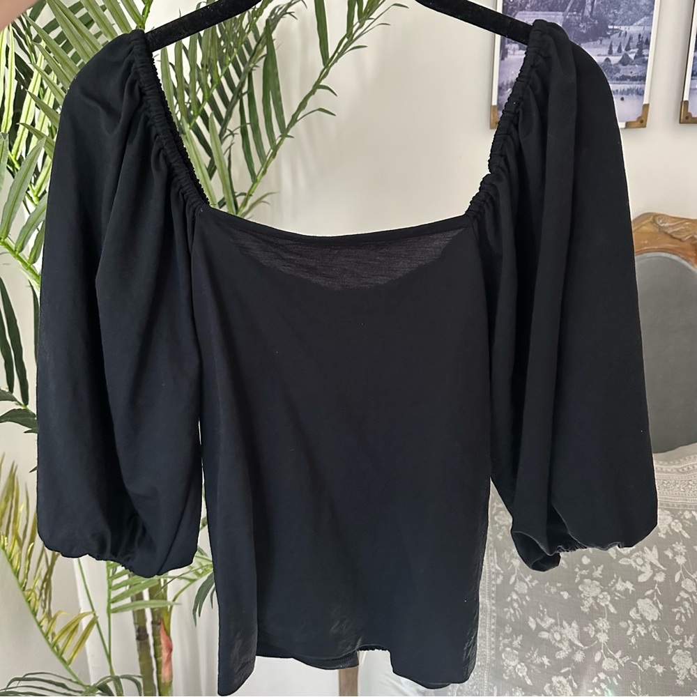 Ann Taylor Square Neck Puff Sleeve Top